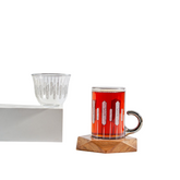 طقم استكانه وفناجين عربية مع صحون خشب - 18 قطعة - شفاف